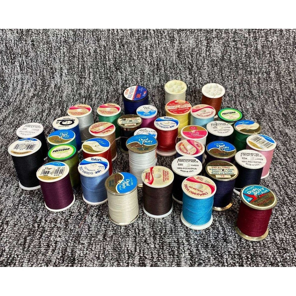 Vintage Mixed Sewing Thread Spools Lot of 36 Multicolored Crafting Supplies